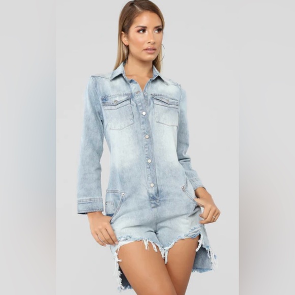 Fashion Nova Pants - Fashion Nova Light Blue Denim Romper